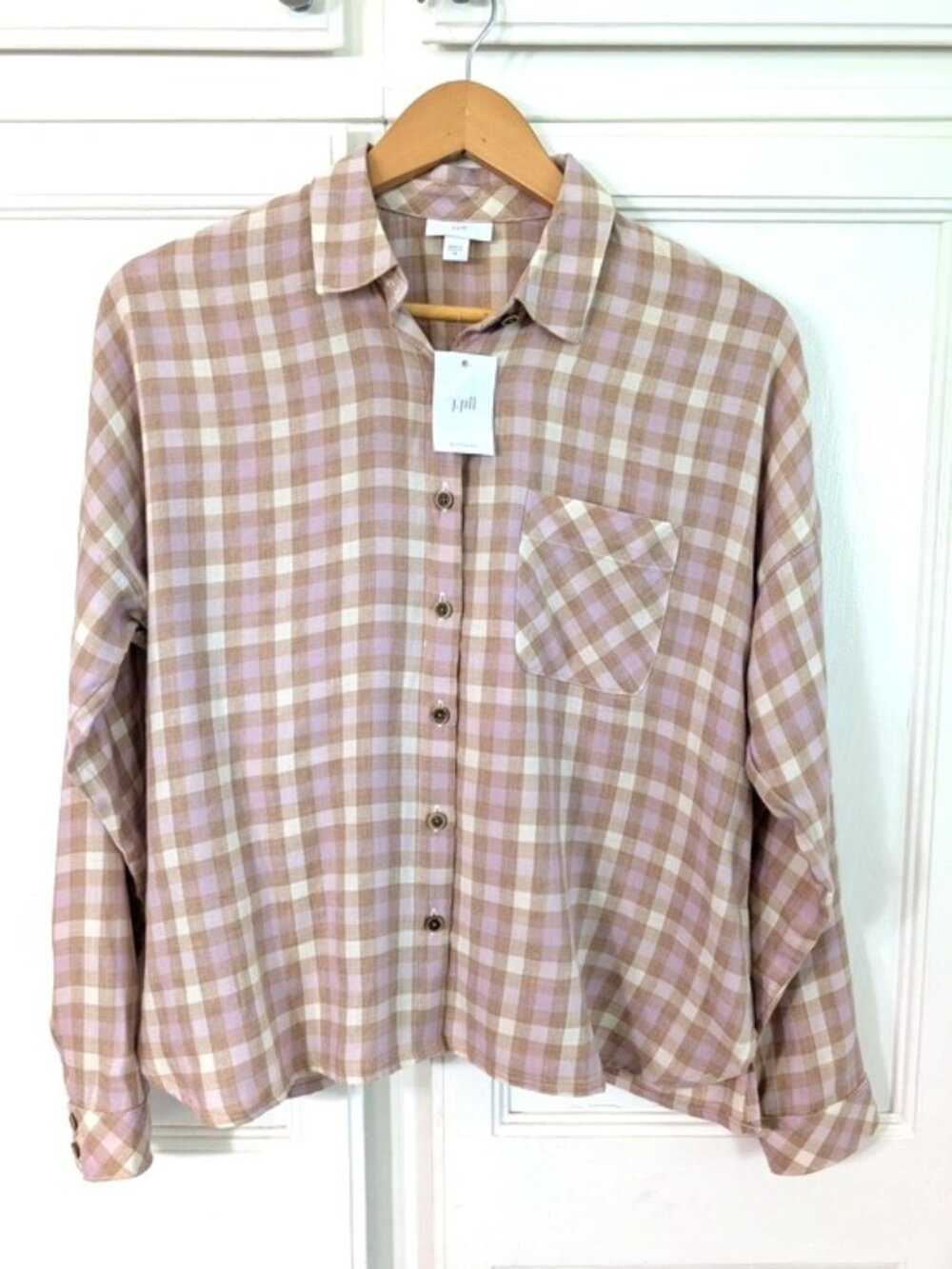 J. Jill Plaid Super Soft Button-Down Drop Shoulder Blouse XS